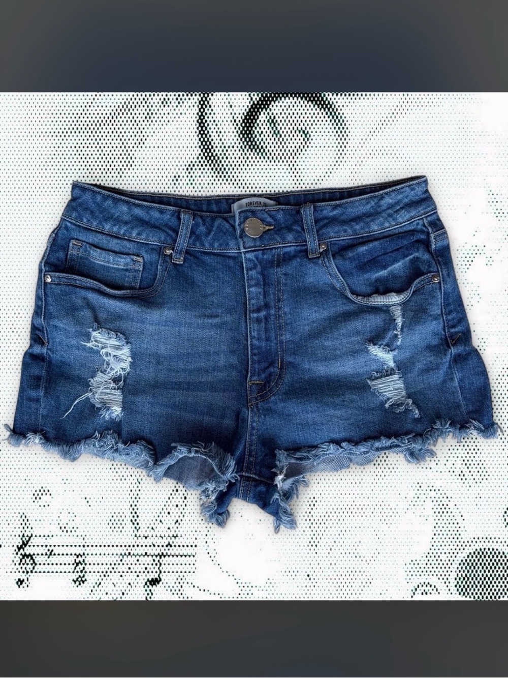 Forever 21 Dark Blue Distressed Denim Cutoff Shorts